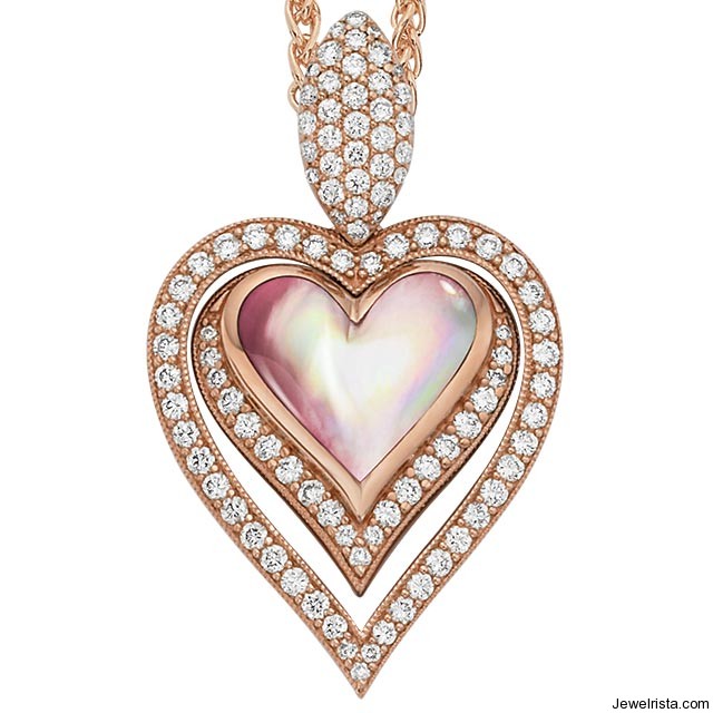 Mother Necklaces on Pink Mother Of Pearl Diamond Heart Pendant By Jewelry Designer Kabana