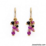 Laura Gibson 18K Gold, Ruby, Pink Tourmaline and Onyx Earrings