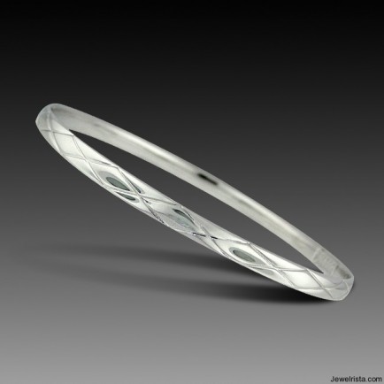 Silver Quilted Oval Bangle By Charles Garnier