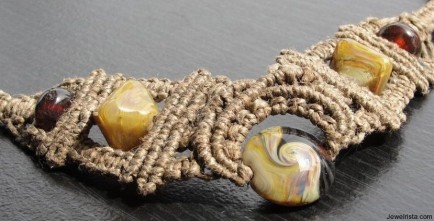 Micro Macrame Hemp Necklace W/ Handmade Lampwork Beads