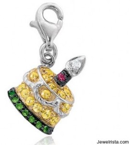 Yellow Sapphires, Green Garnets, Rubies and Diamond Birthday Cake Charm