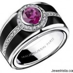 Bonbon Rose Ring (18K White Gold, Pink Sapphire, Black Lacquer, Diamonds) By Mauboussin