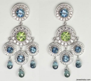 bohemian earrings diamonds peridot aquamarine